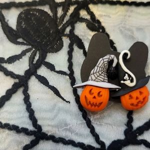 Kitschy Handmade Halloween Earrings- Witch Jack O'Lanterns Set 1